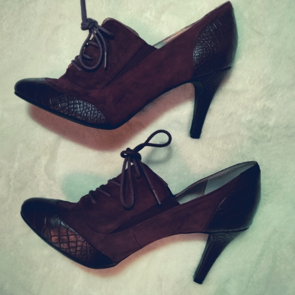 Alfani Step N Flex Maroon Leather Snakeskin Heels 7m Fall Spring Casual Date - Picture 2 of 9